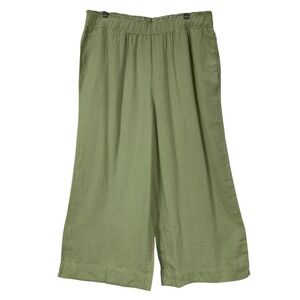 Naturals D&Co Green Linen Blend Wide Leg Cropped Pants Women Size Medium
